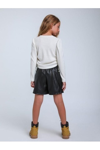 Kız Çocuk Fitilli Taş İşleme Yusufcuk Detaylı Bluz-14309 Ekru