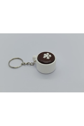 Marshmallow'lu Clicker Kahve Anahtarlık Beyaz - Kahverengi