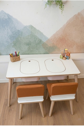Montessori Çocuk Masası-oyun Masası-aktivite Masası-çalışma Masası-etkinlik Masası 2 Sandalye Turuncu