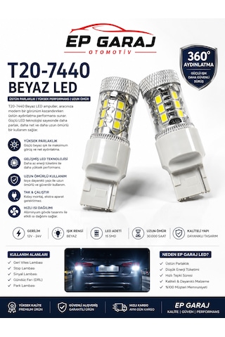 Üniversal T20-7440 Beyaz Led Ampul 15 Smd Güçlü Aydınlatma 0