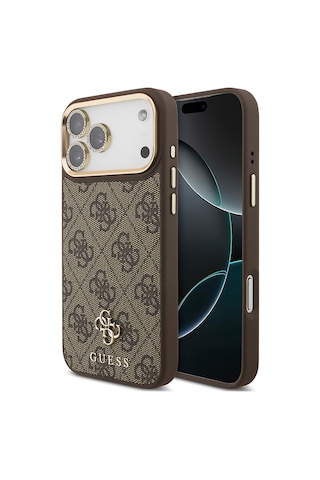 Apple Uyumlu iPhone 17 Pro Max Guess Lisanslı 4g Yazı Logolu Kılıf&ekran&lens Koruyucu 3in1 Aksesuar Seti Kahve Kahverengi