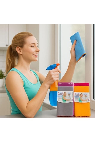 Wikro Desenli Kumaş 30x40 Cm İz Bırakmaz Mikrofiber Cam Bezi 8'li Set Çok Renkli