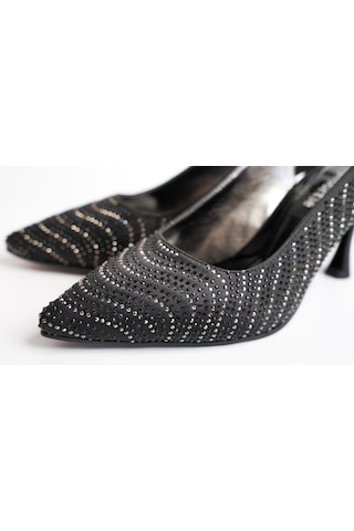 Assortie Siyah Taş Detaylı İnce Topuklu Slingback Kadın Ayakkabı Siyah Taş