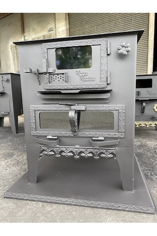 Tuğlalı Kömür Sobası Sömineli Kuzine 45' Camlı Fırınlı Soba