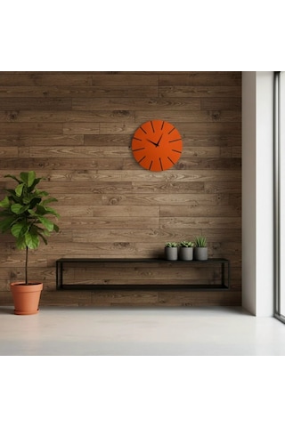 Northcity Ahşap Minimal Duvar Saati 33x33 Cm Turuncu - Estetik Ve Fonksiyonel Ev Dekorasyonu