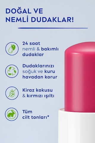 Kiraz Dudak Bakım Kremi 4.8gr, Nemlendirici, Hafif Kırmızı Işıltı, Dudak Parlatıcısı