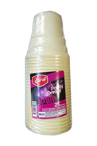 Roll-up Party Dreams Parti Davet Piknik Renkli Plastik Sert Mika Bardak - Sarı - 25'li 10 Paket Sarı