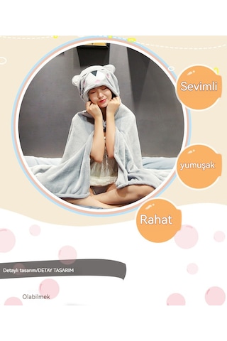 Düz Renk Pelerin Flanel Battaniye-ayı