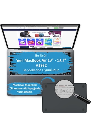 Apple Uyumlu MacBook Air Kılıf Hardcase Touch Id A1932 2018/2019 Outdoor Sc Siyah