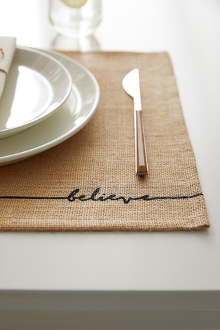 Ocean Home Textile 6 Adet Jüt Believe Baskılı Sofra Sunum Tabak Altlığı Supla Amerikan Servisi 45 x 35 CM Bej