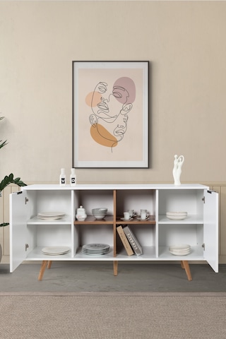 4618 Sina 160 Cm Ahşap Ayaklı , Metal Kulplu Konsol , Beyaz - Söğüt , Salon , Oturma Odası Diğer