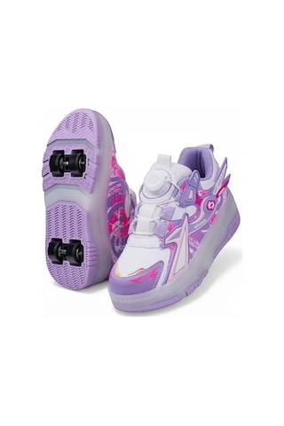 Patenli Işıklı Akıllı Bağcıklı Çocuk Sneaker Ayakkabı Lila 29-36