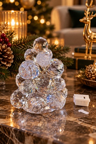 Led Işıklı Kristal Yılbaşı Ağacı 30 Mm Fasetli Kristal Toplardan Mini Dekoratif Çam Ağacı Şeffaf - 938291307 Şeffaf - 938291307 10 Cm