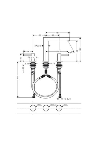 Hansgrohe Finoris Lavabo Bataryası 3 Delikli 160 Bas-Aç Gider Seti Krom 76034000
