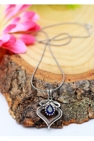 Safir Taşlı Damla Model Telkari Gümüş Kolye 201020479 (530857456)