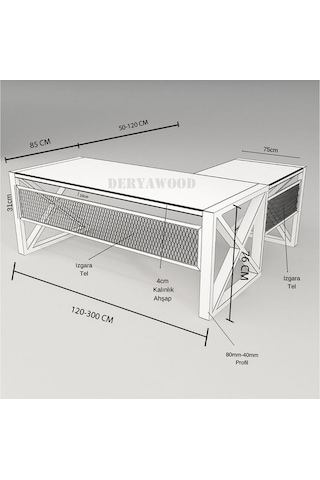 Deryawood Gold Masif Ahşap L Bilgisayar Masası Modüllü 240x85x76cm 80x75cm Yan Modül Açık Ceviz