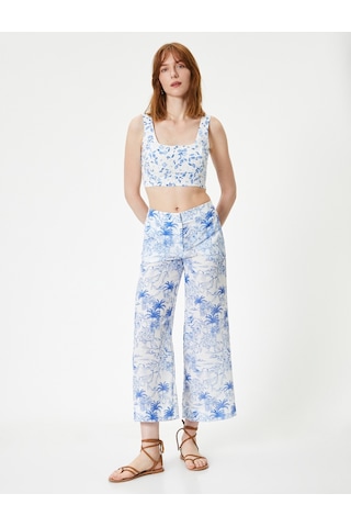 Koton Çiçeli Crop Üstü Fisto Kare Yaka Askılı Mavi Desenli 4sak30063ew Mavi