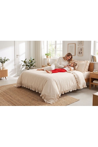 Soft Ruffle Nevresim Takımı Ekru