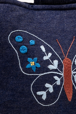 Fabric Craft Bag El Çantası Kot Kumaş Ahşap Saplı Kelebek Nakışlı İçi Astarlı Mıknatıslı 38x30 Cm Kot Lacivert