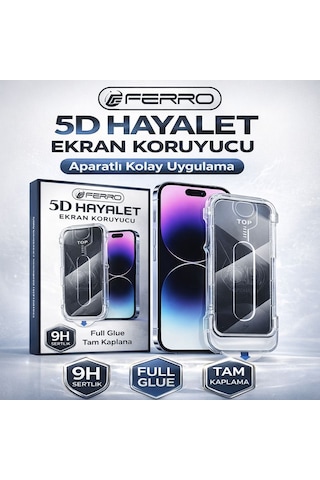 Ferro iPhone Uyumlu 16e 5d Hayalet Ekran Koruyucu - Aparatlı Kolay Uygulama - 9h Tam Kaplama Full Cam