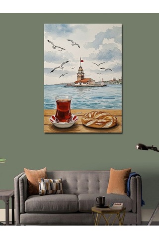 Kanvas Tablo Kız Kulesi Ve Türk Çayı 100cmx140cm