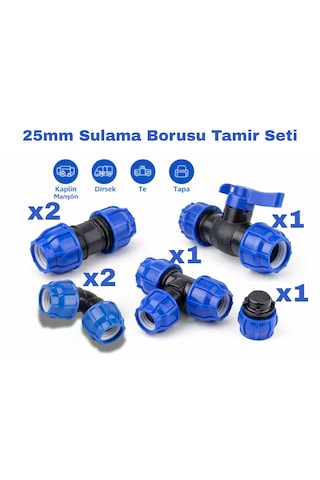 20-25-32mm Pe Sulama Borusu Tamir Seti Kaplin, Dirsek, Te, Tapa, Vana 25 MM