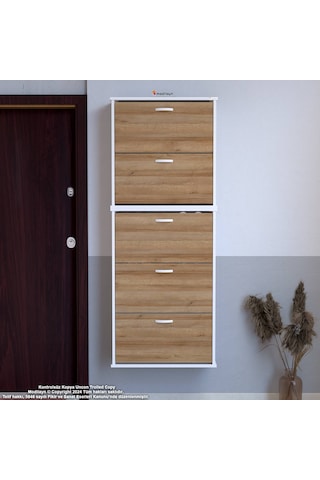 Modilayn Varbi Umay' 2 Li Asma Kapı Önü 52x 181 X25, 5 Cm Lik 5 Düşer Kapak 10 Göz Bölmeli Ayakkabılık Beyaz - Meşe