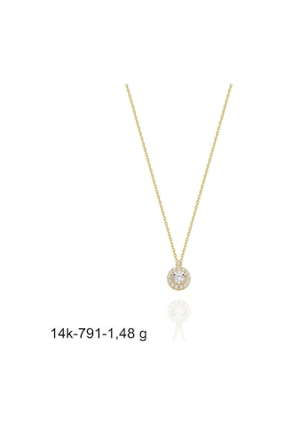 Çok Şık Pırlanta Dizayn Minik Zirkon Tektaş 14 Ayar Altın Kolye Altın