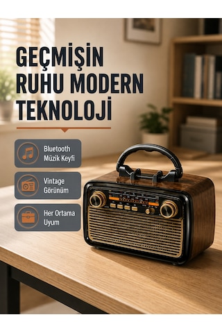 Bluetooth Lu Led Işıklı Nostaljik Müzik Kutusu Ahşap Dokulu, Vintage Tasarım Ve Yüksek Ses Kalitesi - Lisin