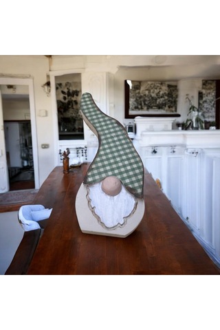 Gnome, Burnuk, Sakallı Kafadar Yeşil Pötikare Ahşap Dekor