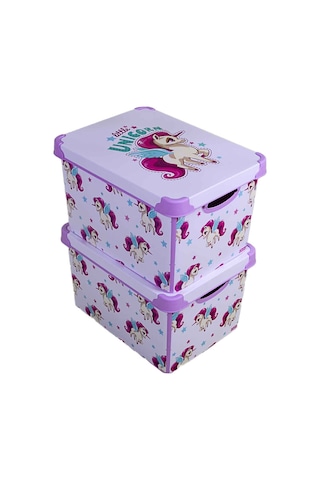 Style Box Unicorn Dekoratif Kutu Set - 2x 20 Litre Gri Çok Renkli