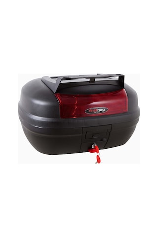 Kral Motor Kr 50 Akmbox 48 Lt Bagajlı Motorsiklet Çantası Kırmızı Reflektörlü Arka Bagaj Siyah