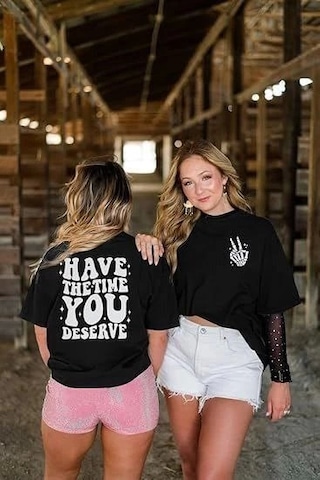 De'charme Bisiklet Yaka Kısa Kol Baskılı T-shirt - Siyah