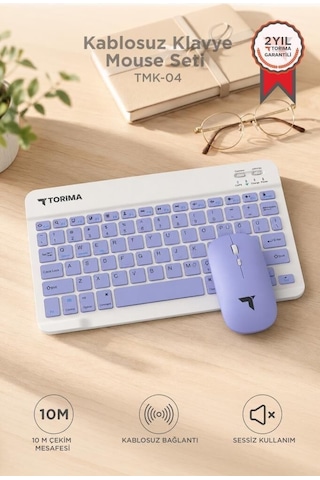 Delux Serisi Kablosuz Klavye Mouse Seti Tmk04 Mor Akıllı Teknoloji Çalışma