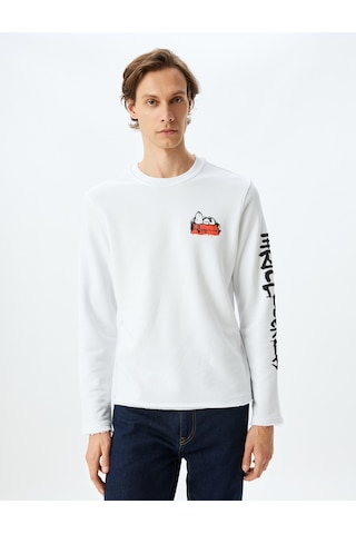 Koton Bisiklet Yaka Uzun Kollu Pamuk Karışımlı Lisanslı Snoopy Sweatshirt Beyaz 5wam70205mk Beyaz