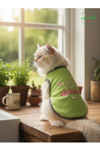 Yeşil Hanimiş Benim Tatlışım Baskılı Kedi Ve Köpek Kıyafeti Tişörtü Elbisesi Xsmall/xs/beden 0