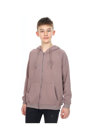 Toontoy Kids Toontoy Erkek Çocuk Kapüşonlu Fermuarlı Cepli Düşük Omuz Baskılı Reglan Kol Örme Hırka - 3 İplik Şardonsuz Kahve