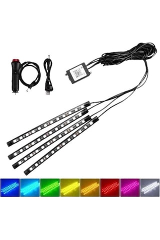 Araç İçi Ayak Altı Led 12 Led Işık Sese Müziğe Duyarlı Rgb Işıklı Aydınlatma Seti