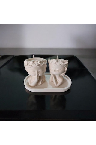 Ev Yapımı Beton Melek Figürlü Soya Mum - 3'lü Set