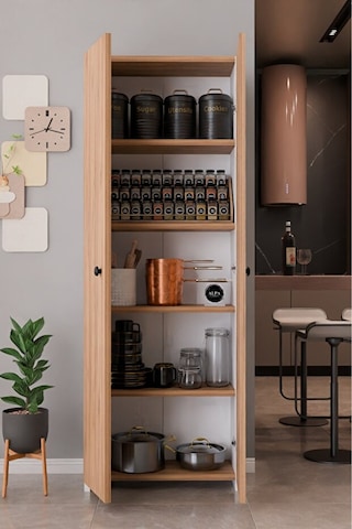 150 Cm 2 Kapaklı 5 Raflı Çok Amaçlı Mutfak Dolabı Kiler Düzenleyici Organizer Ve Erzak Dolabı Atlantik Çam - Beyaz