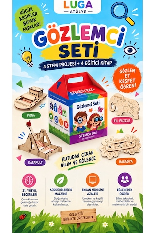 Stemist Box Gözlemci Seti - 4'lü Ahşap Stem Eğitim Seti - Aktivite Kutusu