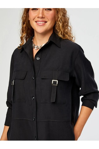 Faik Sönmez Cepleri Toka Detaylı Tenselli Kadın Tunik W26tnk001 Siyah