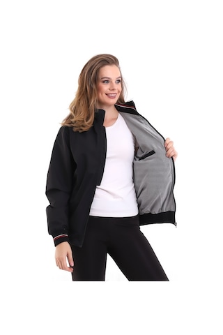 Euromoda Everest Kadın Mevsimlik Dik Yaka Astarlı Cepli Su İtici Oversize-Sıyah-Sıyah Siyah