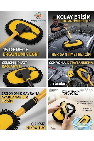 Teleskopik Saplı Mikrofiber Araç Yıkama Fırçası 180 Derece Eğilen Başlık Başlıklı Çizmez Oto Yıkama Mop Yumuşak Çizmez Araç Havlusu Yıkama Mopu 0