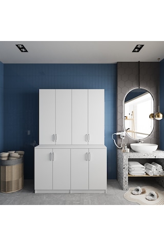 Maven Çamaşır Ve Kurutma Makinesi Dolabı Banyo Dolabı Beyaz Beyaz