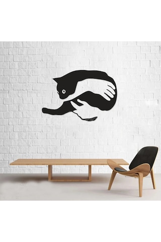 Ahşap Mdf Kucakta Siyah Kedi Duvar Dekor Ürünü -