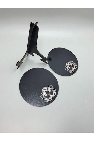 Asude Hediyelik 2 Adet Ahşap Yuvarlak Çay,kahve, Servis Tepsisi Sunum Tepsisi 15 Cm Yaşam Çiçeği-siyah