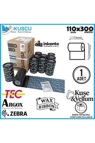1 Adet Armor 110mmx300mt Wax Ribon Kuşe&vellum