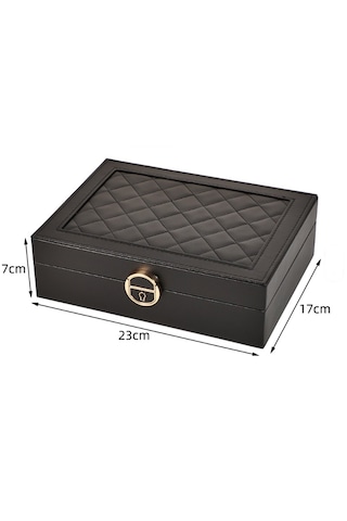 Mdl10- Siyah Takı Kutusu Kilitli Deri Görünümlü Takı Düzenleyici