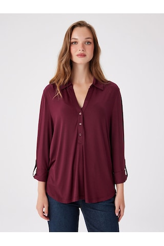 Faik Sönmez Kaçık Yaka Uzun Kollu T-shirt W27tsh005 Bw27tsh00540 Bordo